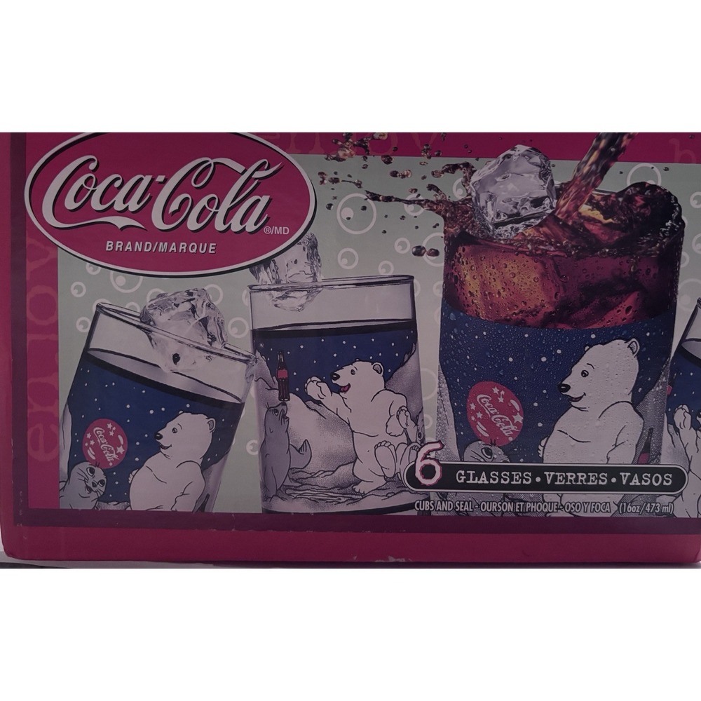 Coca Cola New 6 Glasses Set 16oz Polar Bears Cubs & Seals part of‎ a collection